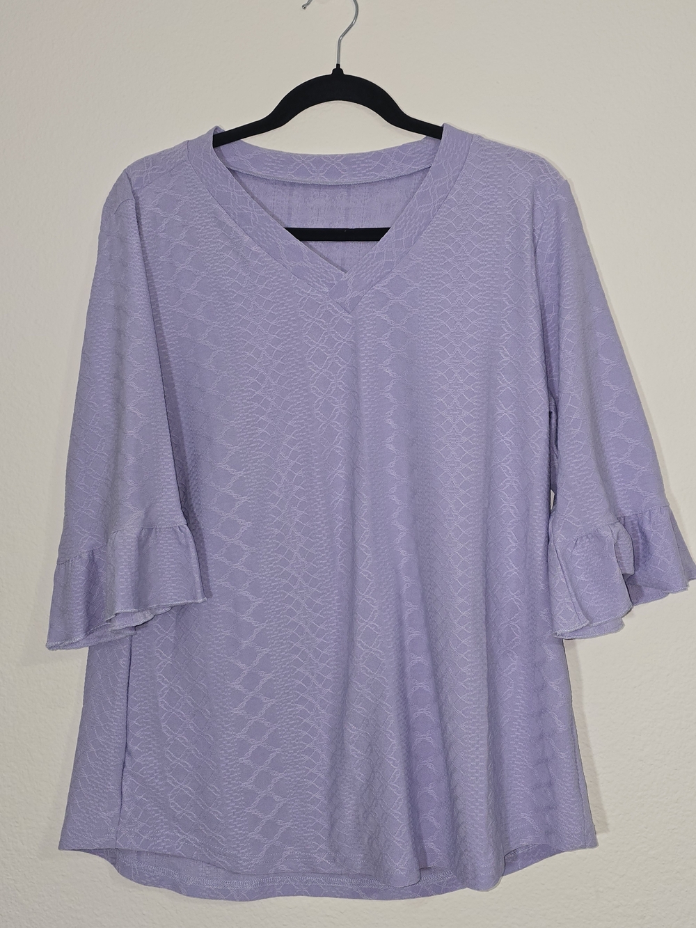 Lavender V-Neck Ruffle Sleeve Top